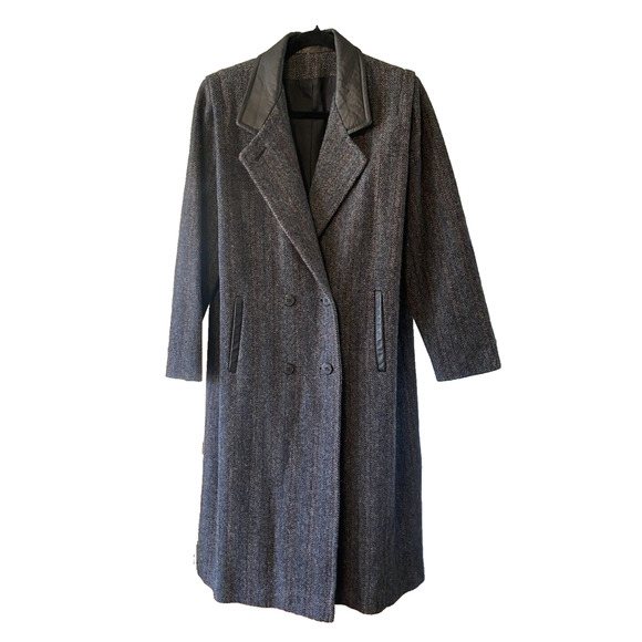 Vintage 80s Long Wool Coat Womens Large? Projections Gray Double Breasted USA - Picture 1 of 16